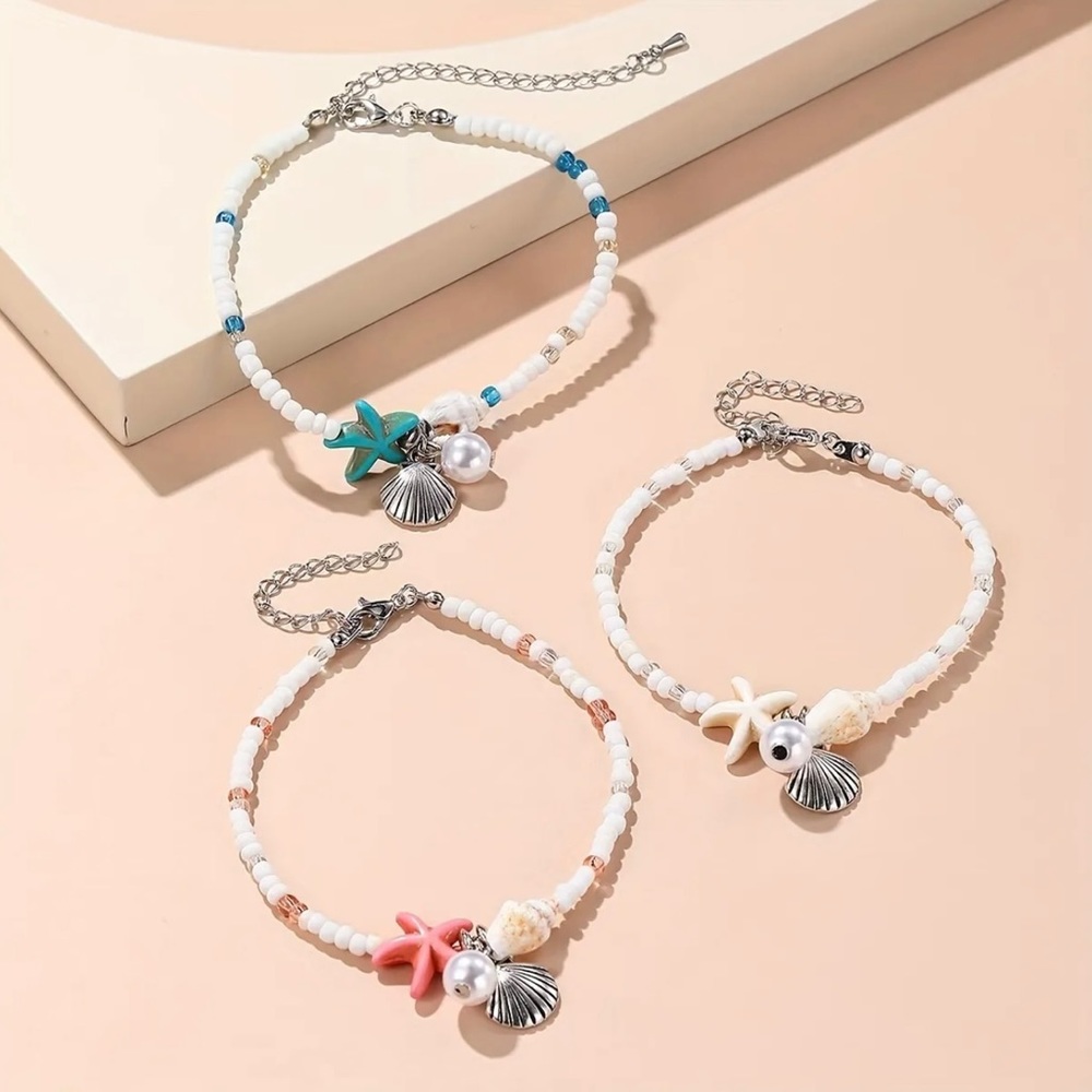 Boho Starfish Braided Beach Shell Beaded Bracelet New In Packaging
